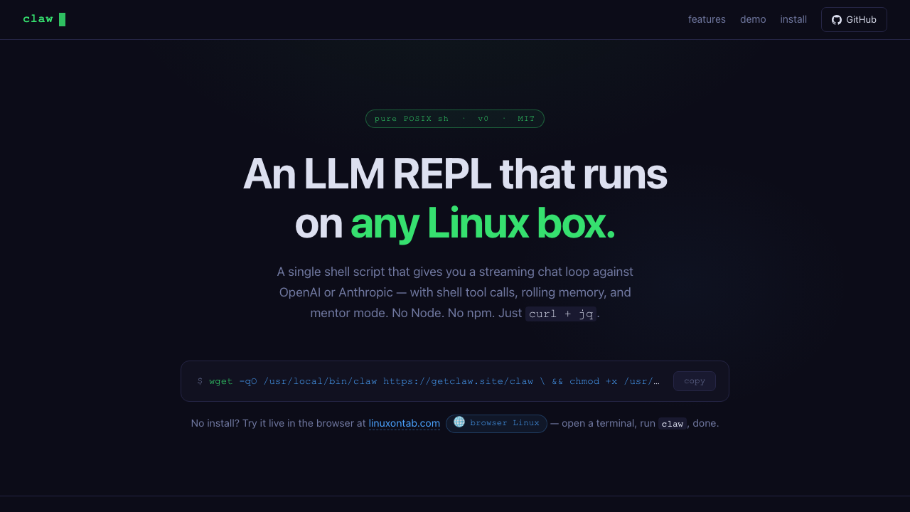 Screenshot preview of getclaw.site homepage
